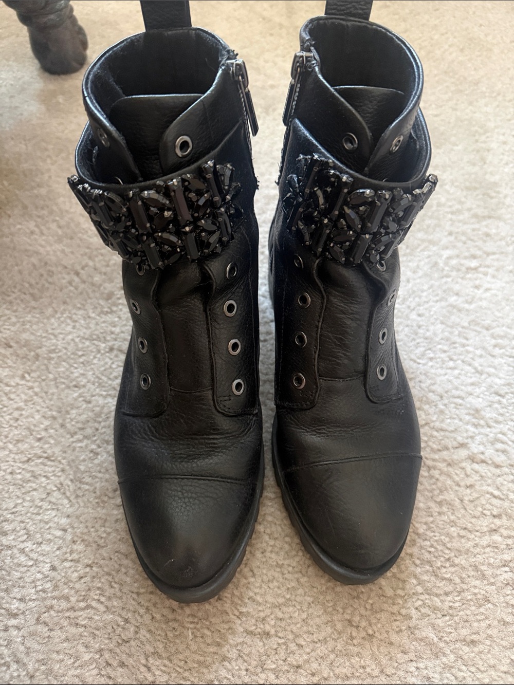 Karl Lagerfeld Women’s Black Embellished Ankle Boots - Size 8